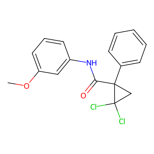 2,2-dichloro-N-(3-methoxyphenyl)-1-phenylcyclopropanecarboxamide structure