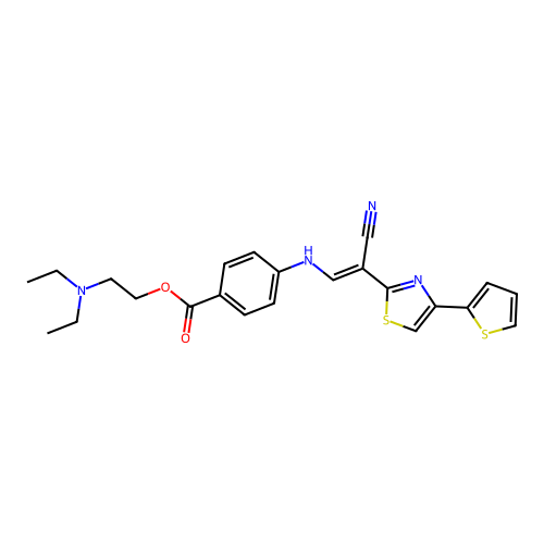 (E)-2-(diethylamino)ethyl 4-((2-cyano-2-(4-(thiophen-2-yl)thiazol-2-yl)vinyl)amino)benzoate structure