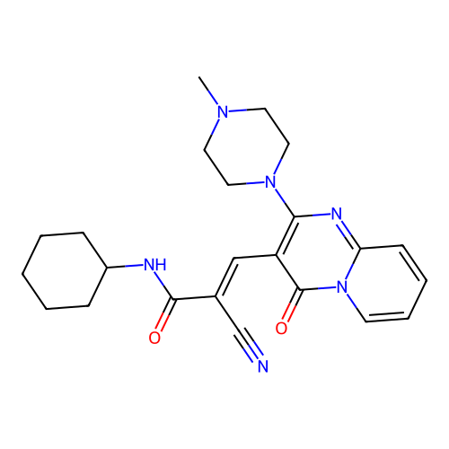 (2E)-2-cyano-N-cyclohexyl-3-[2-(4-methylpiperazin-1-yl)-4-oxo-4H-pyrido[1,2-a]pyrimidin-3-yl]prop-2-enamide structure