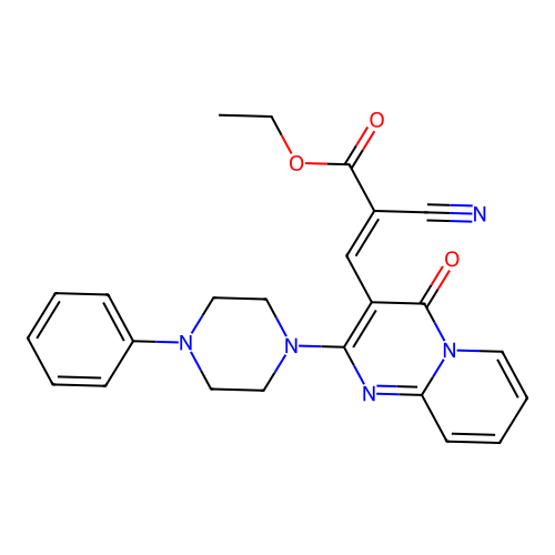 (E)-ethyl 2-cyano-3-(4-oxo-2-(4-phenylpiperazin-1-yl)-4H-pyrido[1,2-a]pyrimidin-3-yl)acrylate structure