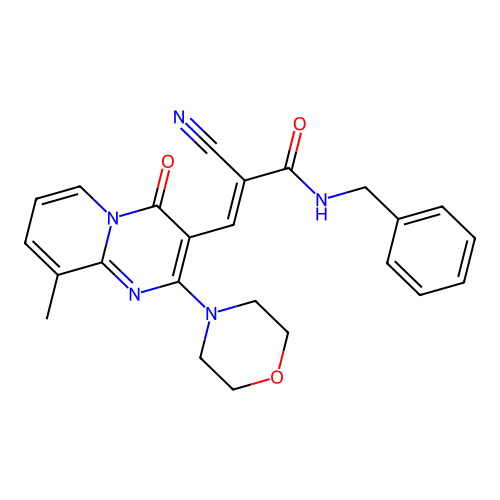 (2E)-N-benzyl-2-cyano-3-[9-methyl-2-(morpholin-4-yl)-4-oxo-4H-pyrido[1,2-a]pyrimidin-3-yl]prop-2-enamide structure