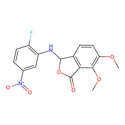 3-[(2-fluoro-5-nitrophenyl)amino]-6,7-dimethoxy-2-benzofuran-1(3H)-one structure