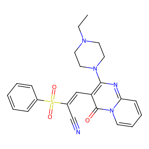 (2E)-3-[2-(4-ethylpiperazin-1-yl)-4-oxo-4H-pyrido[1,2-a]pyrimidin-3-yl]-2-(phenylsulfonyl)prop-2-enenitrile structure