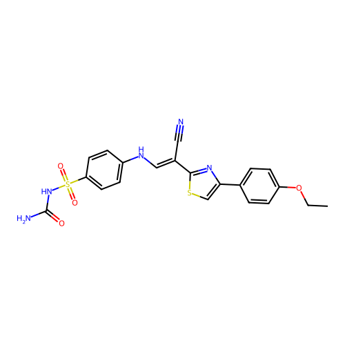 (E)-N-carbamoyl-4-((2-cyano-2-(4-(4-ethoxyphenyl)thiazol-2-yl)vinyl)amino)benzenesulfonamide structure