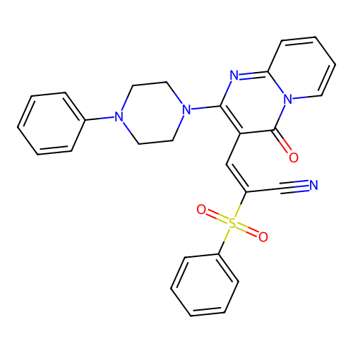 (2E)-2-(BENZENESULFONYL)-3-[4-OXO-2-(4-PHENYLPIPERAZIN-1-YL)-4H-PYRIDO[1,2-A]PYRIMIDIN-3-YL]PROP-2-ENENITRILE structure