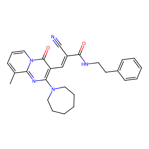 (2E)-3-[2-(azepan-1-yl)-9-methyl-4-oxo-4H-pyrido[1,2-a]pyrimidin-3-yl]-2-cyano-N-(2-phenylethyl)prop-2-enamide structure