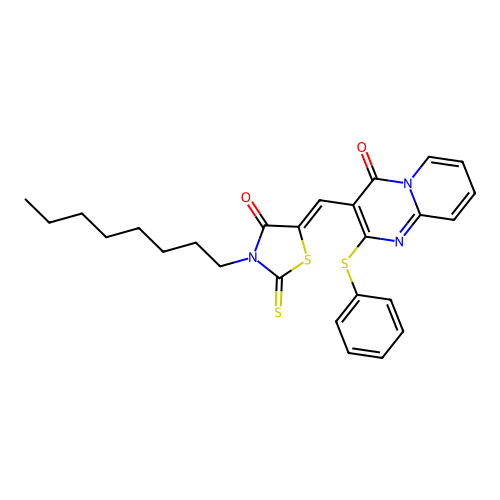 3-[(Z)-(3-octyl-4-oxo-2-thioxo-1,3-thiazolidin-5-ylidene)methyl]-2-(phenylsulfanyl)-4H-pyrido[1,2-a]pyrimidin-4-one structure