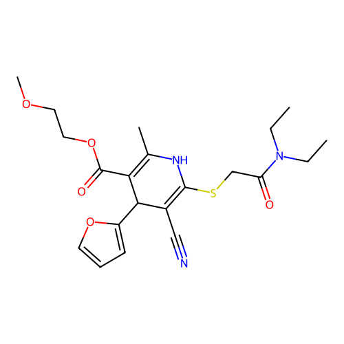 2-methoxyethyl 5-cyano-6-((2-(diethylamino)-2-oxoethyl)thio)-4-(furan-2-yl)-2-methyl-1,4-dihydropyridine-3-carboxylate structure