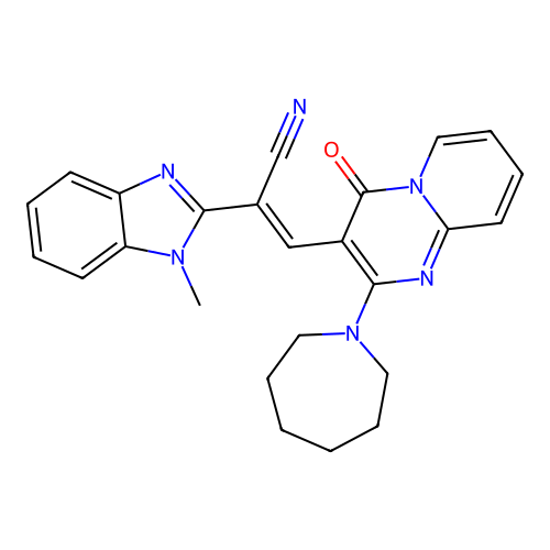 (2E)-3-[2-(azepan-1-yl)-4-oxo-4H-pyrido[1,2-a]pyrimidin-3-yl]-2-(1-methyl-1H-benzimidazol-2-yl)prop-2-enenitrile structure