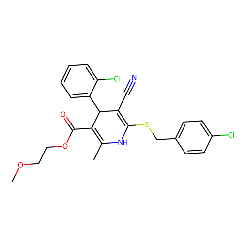 2-methoxyethyl 4-(2-chlorophenyl)-6-[(4-chlorophenyl)methylsulfanyl]-5-cyano-2-methyl-1,4-dihydropyridine-3-carboxylate structure