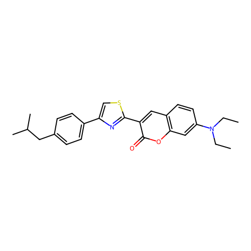 7-(diethylamino)-3-(4-(4-isobutylphenyl)thiazol-2-yl)-2H-chromen-2-one structure