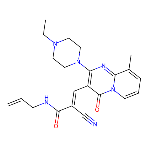 (2E)-2-cyano-3-[2-(4-ethylpiperazin-1-yl)-9-methyl-4-oxo-4H-pyrido[1,2-a]pyrimidin-3-yl]-N-(prop-2-en-1-yl)prop-2-enamide structure