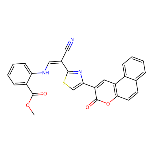 (Z)-methyl 2-((2-cyano-2-(4-(3-oxo-3H-benzo[f]chromen-2-yl)thiazol-2-yl)vinyl)amino)benzoate structure