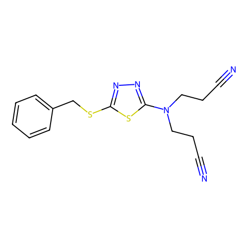 3,3'-((5-(Benzylthio)-1,3,4-thiadiazol-2-yl)azanediyl)dipropanenitrile structure