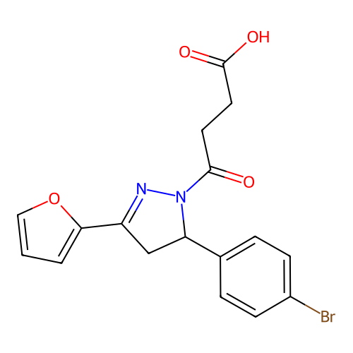 4-(5-(4-bromophenyl)-3-(furan-2-yl)-4,5-dihydro-1H-pyrazol-1-yl)-4-oxobutanoic acid structure