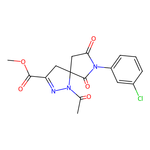 methyl 1-acetyl-7-(3-chlorophenyl)-6,8-dioxo-1,2,7-triazaspiro[4.4]non-2-ene-3-carboxylate structure