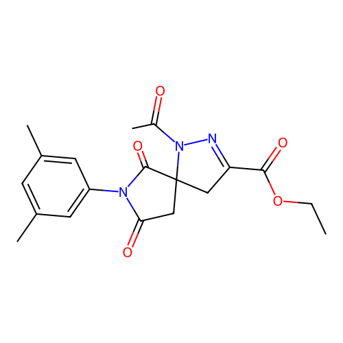 ethyl 1-acetyl-7-(3,5-dimethylphenyl)-6,8-dioxo-1,2,7-triazaspiro[4.4]non-2-ene-3-carboxylate structure