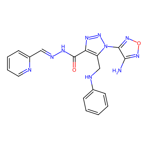 (E)-1-(4-amino-1,2,5-oxadiazol-3-yl)-5-((phenylamino)methyl)-N'-(pyridin-2-ylmethylene)-1H-1,2,3-triazole-4-carbohydrazide structure