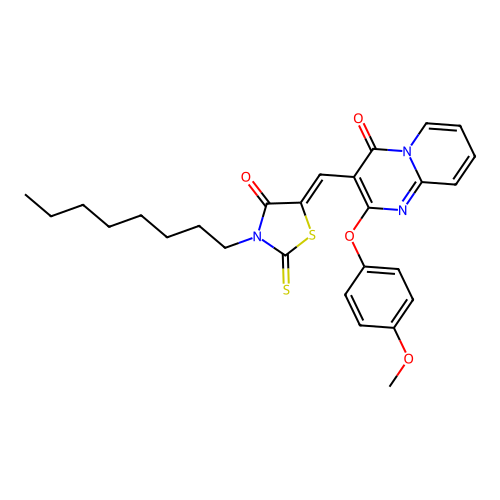2-(4-methoxyphenoxy)-3-[(Z)-(3-octyl-4-oxo-2-thioxo-1,3-thiazolidin-5-ylidene)methyl]-4H-pyrido[1,2-a]pyrimidin-4-one structure