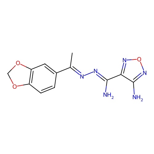(3Z,N'E)-4-amino-N'-(1-(benzo[d][1,3]dioxol-5-yl)ethylidene)-1,2,5-oxadiazole-3-carbohydrazonamide structure