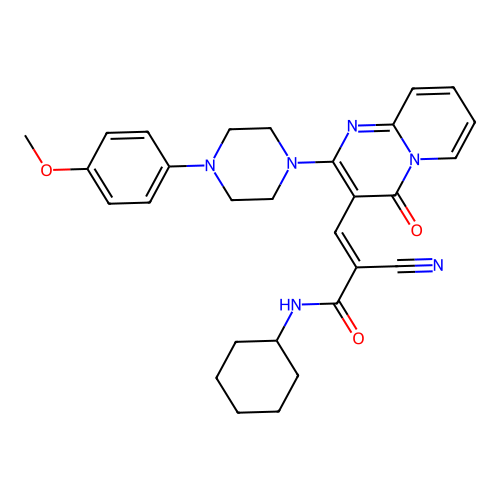 (2E)-2-cyano-N-cyclohexyl-3-{2-[4-(4-methoxyphenyl)piperazin-1-yl]-4-oxo-4H-pyrido[1,2-a]pyrimidin-3-yl}prop-2-enamide structure