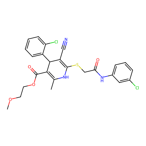 2-methoxyethyl 4-(2-chlorophenyl)-6-((2-((3-chlorophenyl)amino)-2-oxoethyl)thio)-5-cyano-2-methyl-1,4-dihydropyridine-3-carboxylate structure
