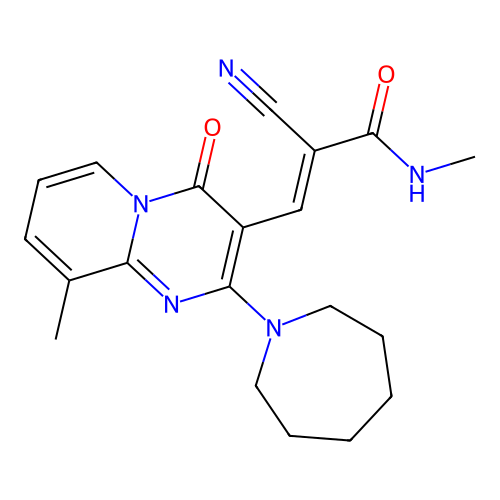 (E)-3-[2-(azepan-1-yl)-9-methyl-4-oxopyrido[1,2-a]pyrimidin-3-yl]-2-cyano-N-methylprop-2-enamide structure