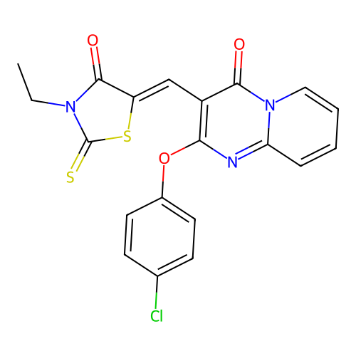 2-(4-chlorophenoxy)-3-[(Z)-(3-ethyl-4-oxo-2-thioxo-1,3-thiazolidin-5-ylidene)methyl]-4H-pyrido[1,2-a]pyrimidin-4-one structure