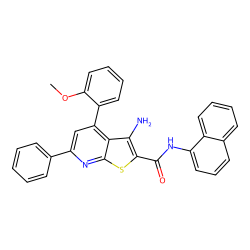 3-amino-4-(2-methoxyphenyl)-N-(naphthalen-1-yl)-6-phenylthieno[2,3-b]pyridine-2-carboxamide structure