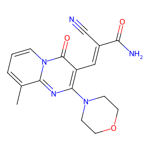 (E)-2-cyano-3-(9-methyl-2-morpholin-4-yl-4-oxopyrido[1,2-a]pyrimidin-3-yl)prop-2-enamide structure