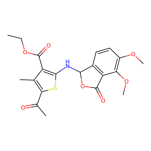 ethyl 5-acetyl-2-((4,5-dimethoxy-3-oxo-1,3-dihydroisobenzofuran-1-yl)amino)-4-methylthiophene-3-carboxylate structure