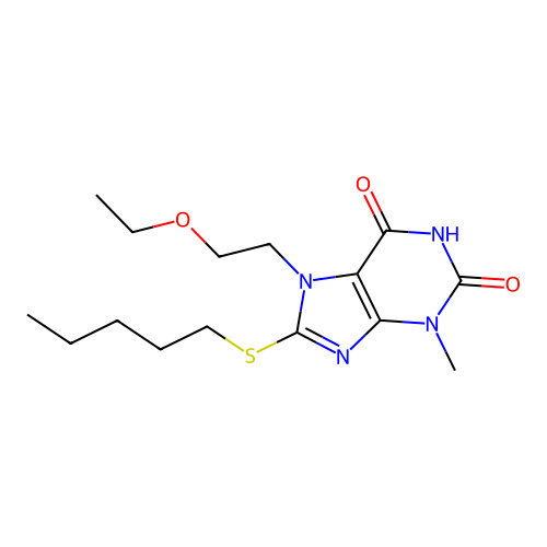 7-(2-ethoxyethyl)-3-methyl-8-(pentylthio)-1H-purine-2,6(3H,7H)-dione structure