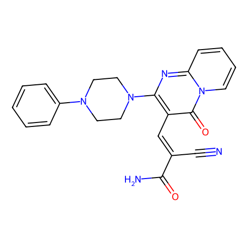 (2E)-2-cyano-3-[4-oxo-2-(4-phenylpiperazin-1-yl)-4H-pyrido[1,2-a]pyrimidin-3-yl]prop-2-enamide structure