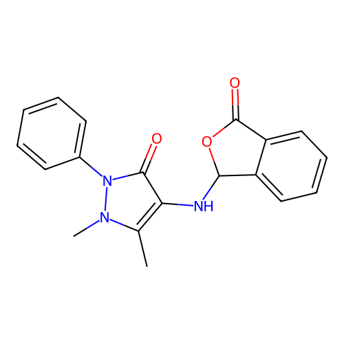 1,5-dimethyl-4-[(3-oxo-1H-2-benzofuran-1-yl)amino]-2-phenylpyrazol-3-one structure