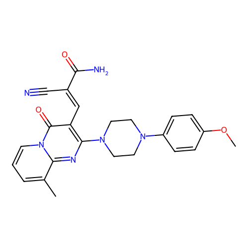 (2E)-2-cyano-3-{2-[4-(4-methoxyphenyl)piperazin-1-yl]-9-methyl-4-oxo-4H-pyrido[1,2-a]pyrimidin-3-yl}prop-2-enamide structure