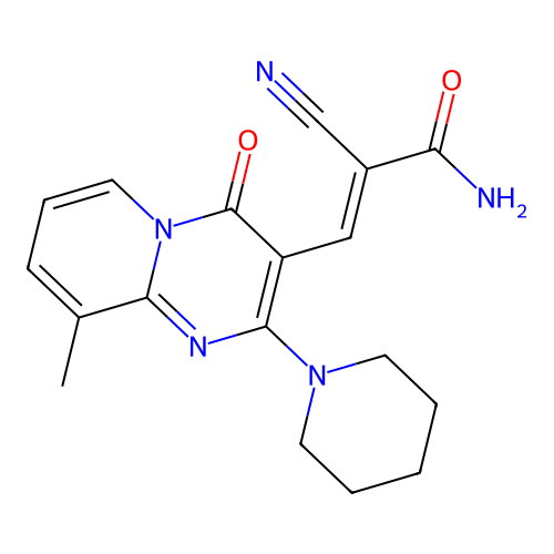 (E)-2-cyano-3-(9-methyl-4-oxo-2-piperidin-1-ylpyrido[1,2-a]pyrimidin-3-yl)prop-2-enamide structure