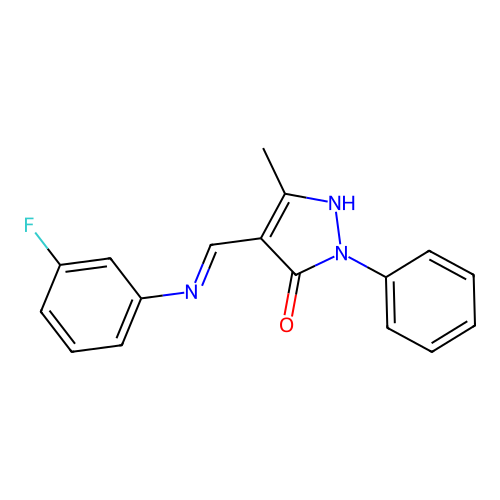 (4Z)-4-{[(3-fluorophenyl)amino]methylidene}-5-methyl-2-phenyl-2,4-dihydro-3H-pyrazol-3-one structure