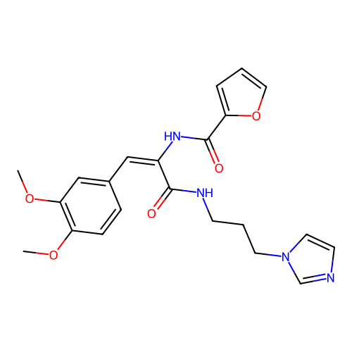 N-[2-(3,4-dimethoxyphenyl)-1-(3-imidazol-1-ylpropylcarbamoyl)ethenyl]furan-2-carboxamide structure