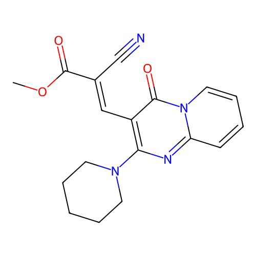 (E)-methyl 2-cyano-3-(4-oxo-2-(piperidin-1-yl)-4H-pyrido[1,2-a]pyrimidin-3-yl)acrylate structure