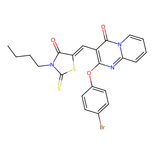 2-(4-bromophenoxy)-3-[(Z)-(3-butyl-4-oxo-2-thioxo-1,3-thiazolidin-5-ylidene)methyl]-4H-pyrido[1,2-a]pyrimidin-4-one structure