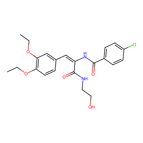 4-chloro-N-[2-(3,4-diethoxyphenyl)-1-(2-hydroxyethylcarbamoyl)ethenyl]benzamide structure