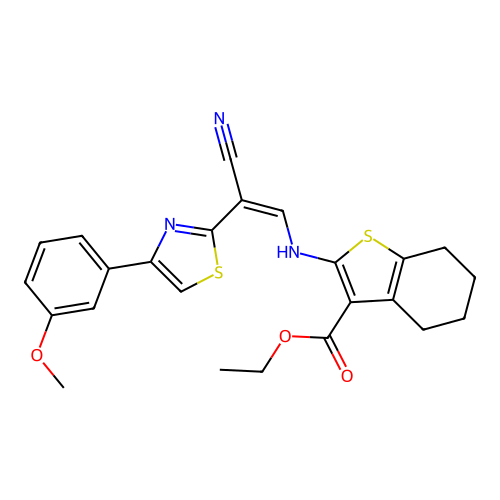 (Z)-ethyl 2-((2-cyano-2-(4-(3-methoxyphenyl)thiazol-2-yl)vinyl)amino)-4,5,6,7-tetrahydrobenzo[b]thiophene-3-carboxylate structure