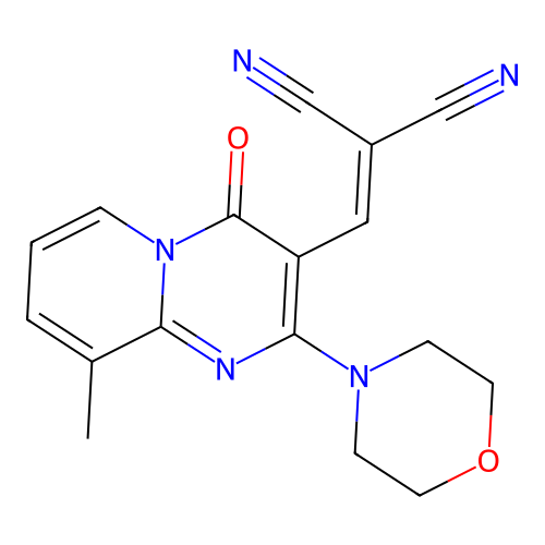 2-((9-methyl-2-morpholino-4-oxo-4H-pyrido[1,2-a]pyrimidin-3-yl)methylene)malononitrile structure