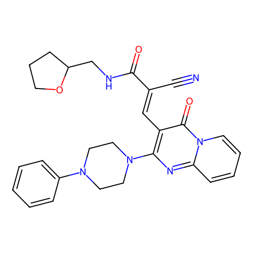 (2E)-2-cyano-3-[4-oxo-2-(4-phenylpiperazin-1-yl)-4H-pyrido[1,2-a]pyrimidin-3-yl]-N-(tetrahydrofuran-2-ylmethyl)prop-2-enamide structure