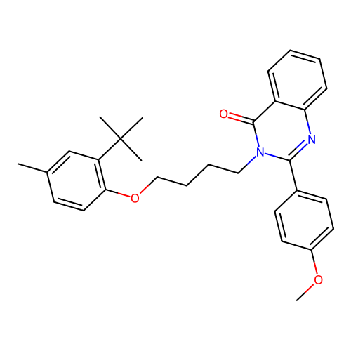 2-(4-methoxyphenyl)-3-[4-(4-methyl-2-tert-butyl-phenoxy)butyl]quinazolin-4-one structure