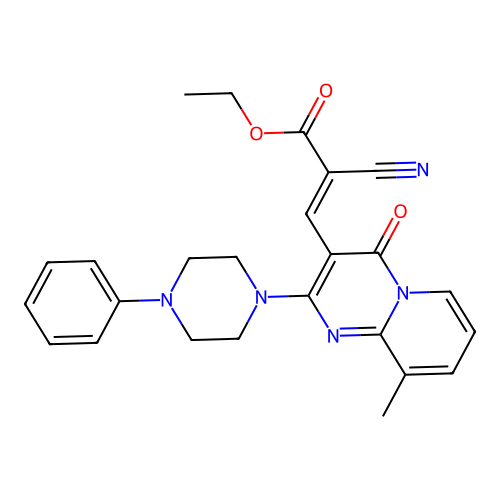 (E)-ethyl 2-cyano-3-(9-methyl-4-oxo-2-(4-phenylpiperazin-1-yl)-4H-pyrido[1,2-a]pyrimidin-3-yl)acrylate structure