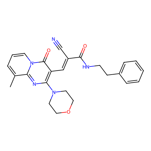 (2E)-2-cyano-3-[9-methyl-2-(morpholin-4-yl)-4-oxo-4H-pyrido[1,2-a]pyrimidin-3-yl]-N-(2-phenylethyl)prop-2-enamide structure