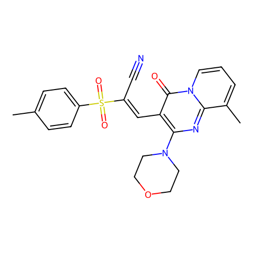 (E)-3-(9-methyl-2-morpholino-4-oxo-4H-pyrido[1,2-a]pyrimidin-3-yl)-2-tosylacrylonitrile structure