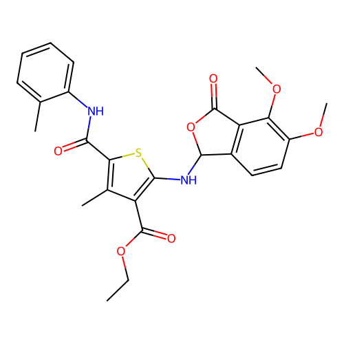 ethyl 2-((4,5-dimethoxy-3-oxo-1,3-dihydroisobenzofuran-1-yl)amino)-4-methyl-5-(o-tolylcarbamoyl)thiophene-3-carboxylate structure