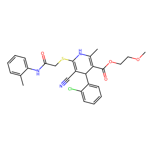 2-methoxyethyl 4-(2-chlorophenyl)-5-cyano-2-methyl-6-((2-oxo-2-(o-tolylamino)ethyl)thio)-1,4-dihydropyridine-3-carboxylate structure